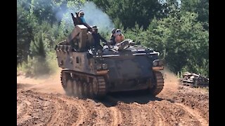 Liam Driving Armored Vehicle at Tank Town USA in Georgia - July 2020