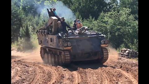 Liam Driving Armored Vehicle at Tank Town USA in Georgia - July 2020