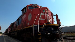 Train 397 CN 3239 CN 3808 & CN 3212 Engines Manifest Train Westbound In Ontario TRACK SIDE