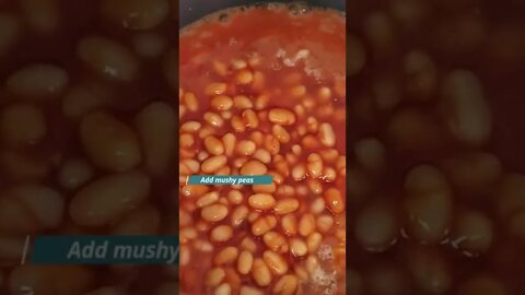 Baked beans and mushy peas with tarragon and mint