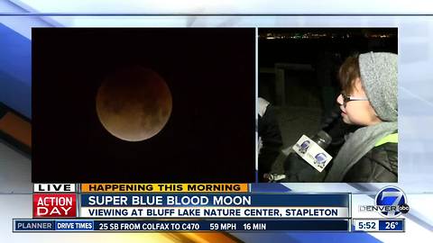 People gather at Bluff Lakes Nature Center to see Super Blue Blood Moon