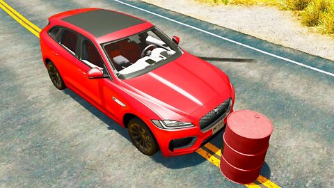 Jaguar F-pace vs Explosive Barrel – BeamNG.Drive