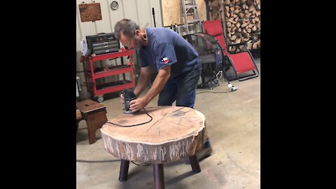 Solid Oak Table With Pipe Legs