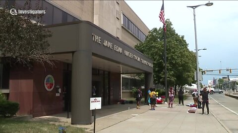 Demonstrators call for end to housing kids in county office building