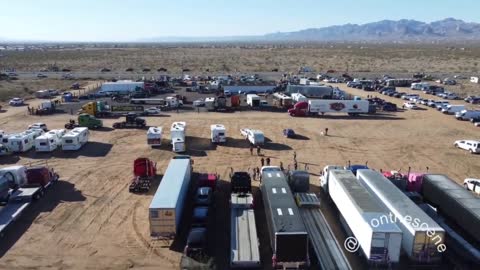 Freedom Convoy USA - Aerial view from Golden Valley, Arizona, as the group prepares to depart on the 2nd day of their drive towards the Washington DC area