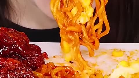 Spicy Corn Cheese, Fire Noodles, Spicy Fried Chicken #zoeyasmr #zoeymukbang #bigbites #mukbang #asmr