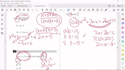 SAT Practice Test 1 Math NC Questions 7,9,10,12,13,14,15, and 19.