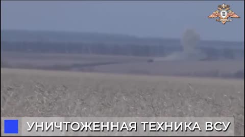 RU POV: 26-11-2023: The reconnaissance and assault detachment "Cluny" hit vehicle with ATGM missile.