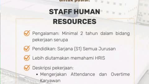 Rekomendasi loker Harvestar Flour Mills Staf Human Resources#lowongankerja #shorts #Reels