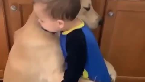 Very funny baby and dog Common kid, lets play 🐈🥰