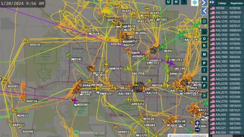 the Close Up view of Phoenix Arizona air traffik for Jan 21st 2024