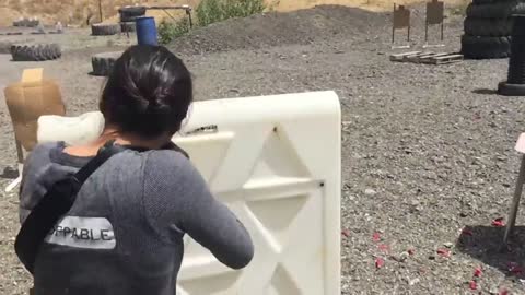 Michelle Rodriguez weapons training with Taran for Fate of the Furious.