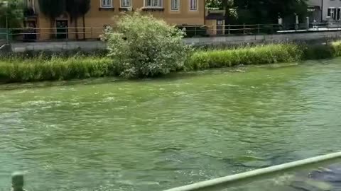 Mountain village by the river in Austria