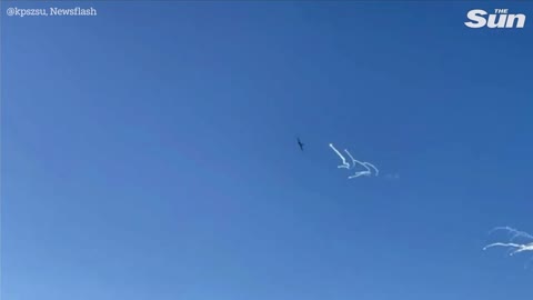 Ukraine Su-25 fighter jets fly in action in skies above Donetsk