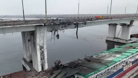 A very detailed drone video of the destroyed Antonov bridge near Kherson.