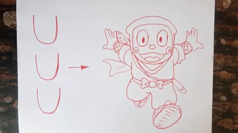 UUU turns into Cartoon Ninja hattori Drawing // Easy Drawing //Kids colouring page