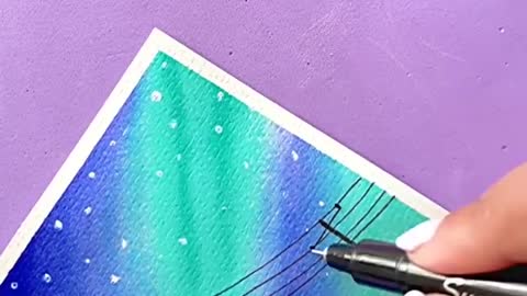 Aurora lights in a dreamy sky Painting - Easy painting with Doms brush pen - Northern Lights #Shorts