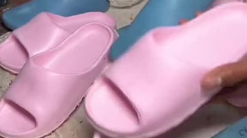 Different colour of shoes manufacturing process in factory