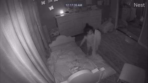 Little Girl Falls Off The Bed In Her Sleep, Caught On Security Cam