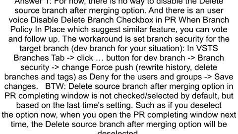 How can you stop a branch being deleted in a pull request