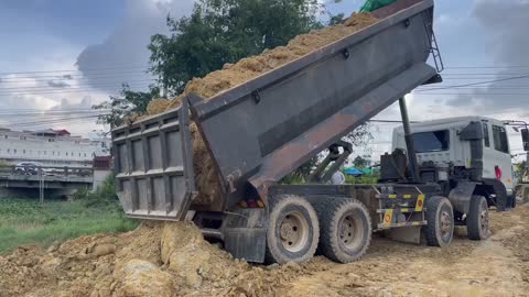 The best new project land filling up nice showing great talented skill driver Bulldozer moving dirt