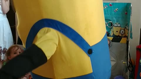 Houston mascot party character minion dances to I Swear Song in Pearland, Texas at a birthday event