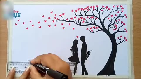 How to draw love romantic couple video under love tree pencil sketch