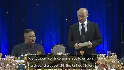 Kim jong UN gives uladimir Putin a Sword at final summit dinner