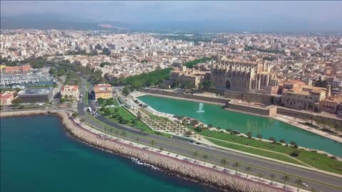 aerial view cathedral of palma de mallorca and almudaina castle beautiful gothic