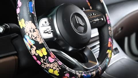 Butterfly Shining Elegant Print Leather Leopard Star Steering Wheel Cover