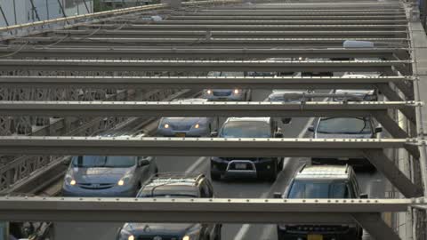 Traffic Moving Over the Brooklyn Bridge