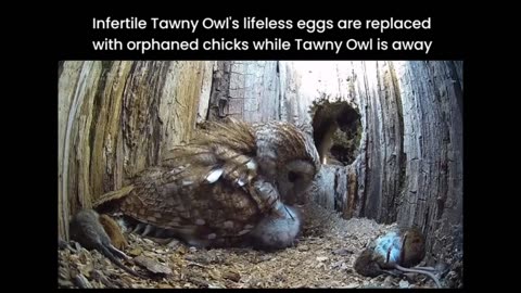 Tawny owl's lifeless eggs were replaced with orphaned chicks while it's away 🦉