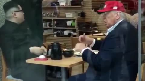 Kim Jong Un and Donald Trump Duplicate Having coffee in Japan resturant