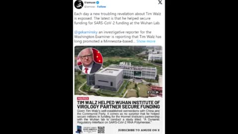 Tim Walz Backed Research Facility With Ties to China’s Wuhan Institute of Virology