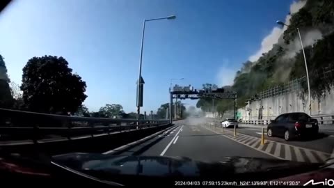 WATCH: Shocking dashcam footage shows massive rock hits car during powerful earthquake in Taiwan