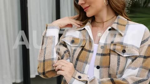 AUTO MET Women Casual Plaid Shacket Button Down Long Sleeve Shirt.