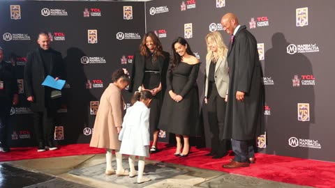 Vanessa Bryant, Natalia, Bianka, Capri, Jeanie Buss and Byron Scott - Kobe Bryant handprint ceremony