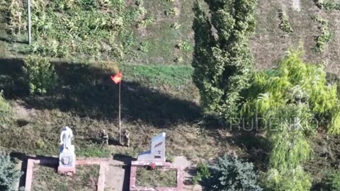 The 114th Brigade Raised Their Banner Over a Soviet War Memorial in Galitsinovka