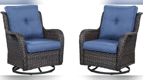 HUMMUH Outdoor Swivel Rocker Wicker Patio Chairs Set of 2