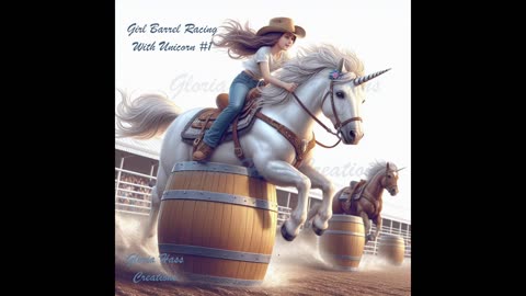 Girl Barrel Racing with Unicorn #1