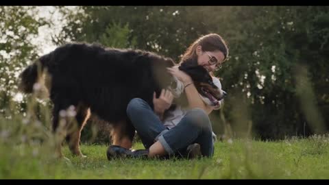 Portrait Of Happy Young Woman Girl Hugging Dog Pet