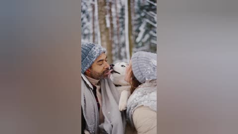 Husband & Wife Kissing Thier Dog.