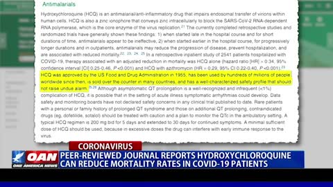 Peer-reviewed journal reports hydroxychloroquine can reduce mortality rates in COVID-19 patients