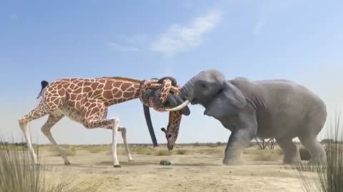 elephant vs giraffe water fight |