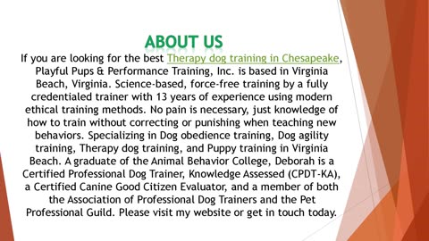 If you are looking for the best Therapy dog training in Chesapeake