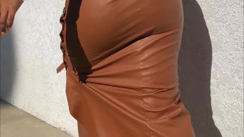 Buttoned Slit PU Leather Midi Chocolate Skirt