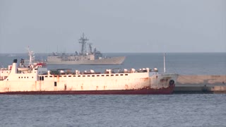 Karim Allah cattle ship awaits inspection at port