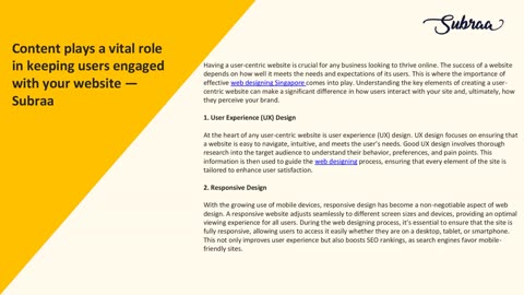 Content plays a vital role in keeping users engaged with your website — Subraa