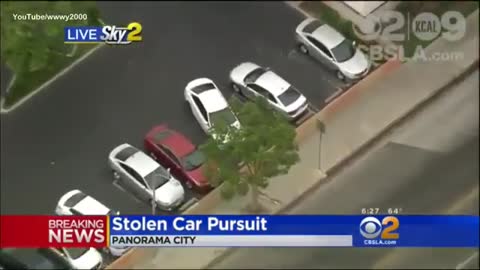 Another LA Police Pursuit... Stolen Vehicle, Foot Bail Into The Wash...