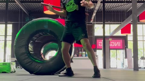 Training with a bokken (sword) in the gym